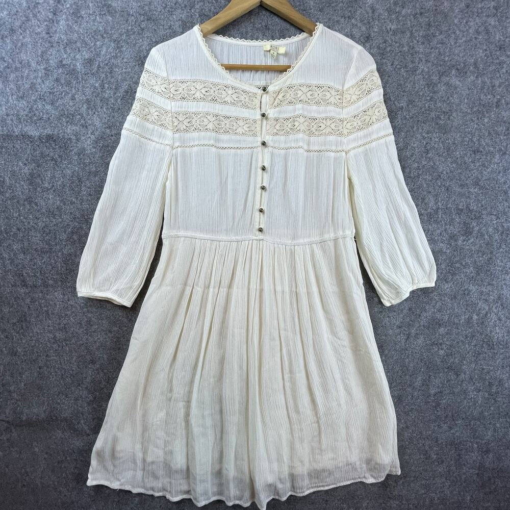 Kori America Dress Small Ivory Crochet Pleated Sheer Lace Fairy Ballet‎ Boho